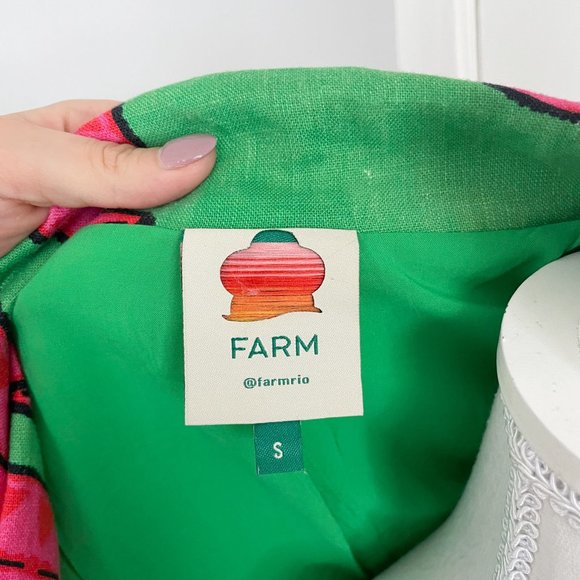 Farm Rio Linen Blazer Jacket Womens Size Small Pink Green Banana Pitta Oversized - Picture 9 of 12